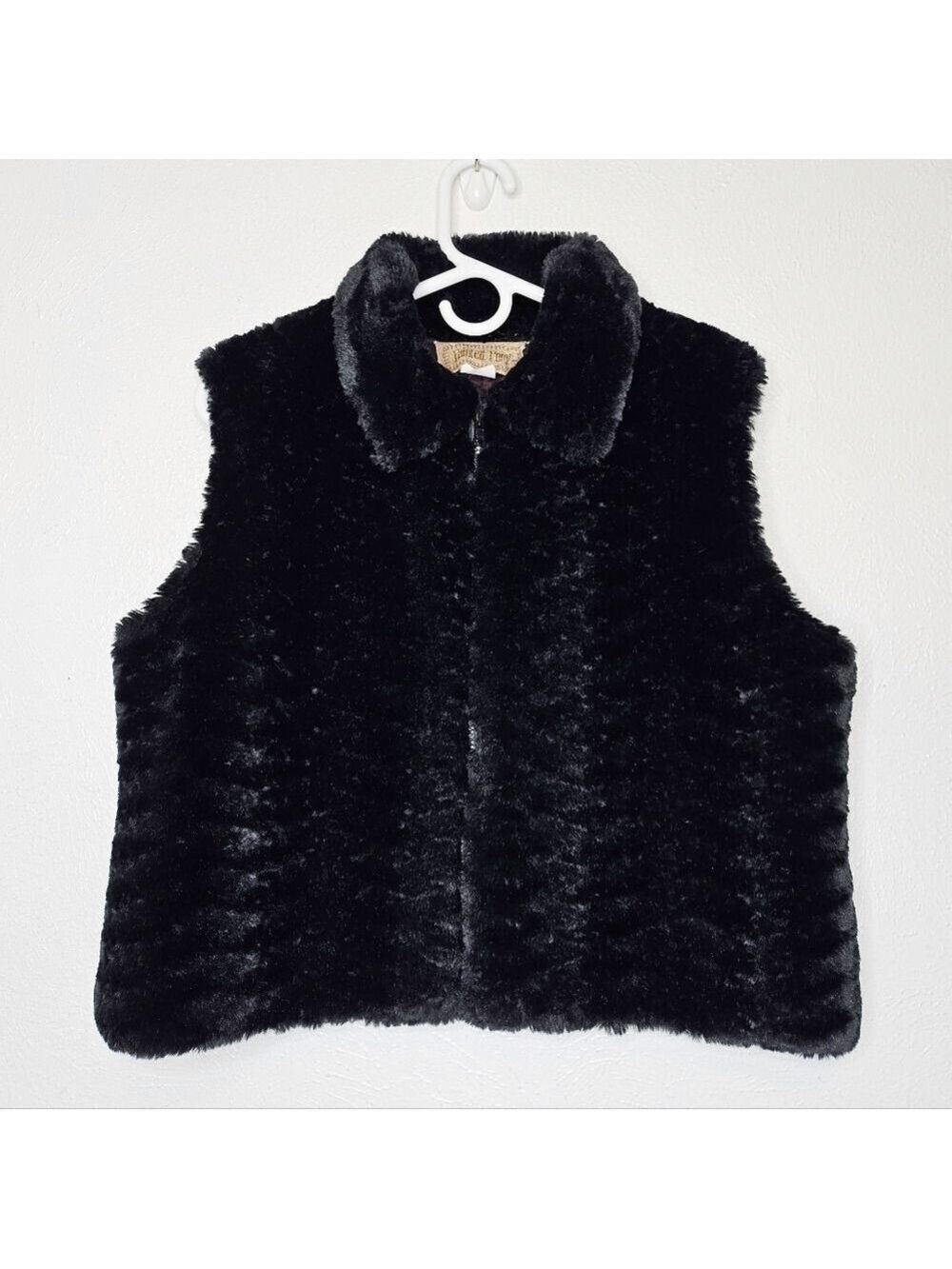 Painted Pony Fux Fur Black Fuzzy Vest Women's Size Large